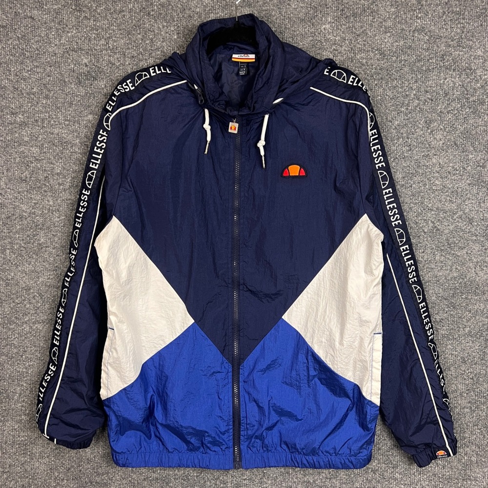 Ellesse Mens Hooded Windbreaker Jacket Navy White Royal‎ Blue Colorblock Size S